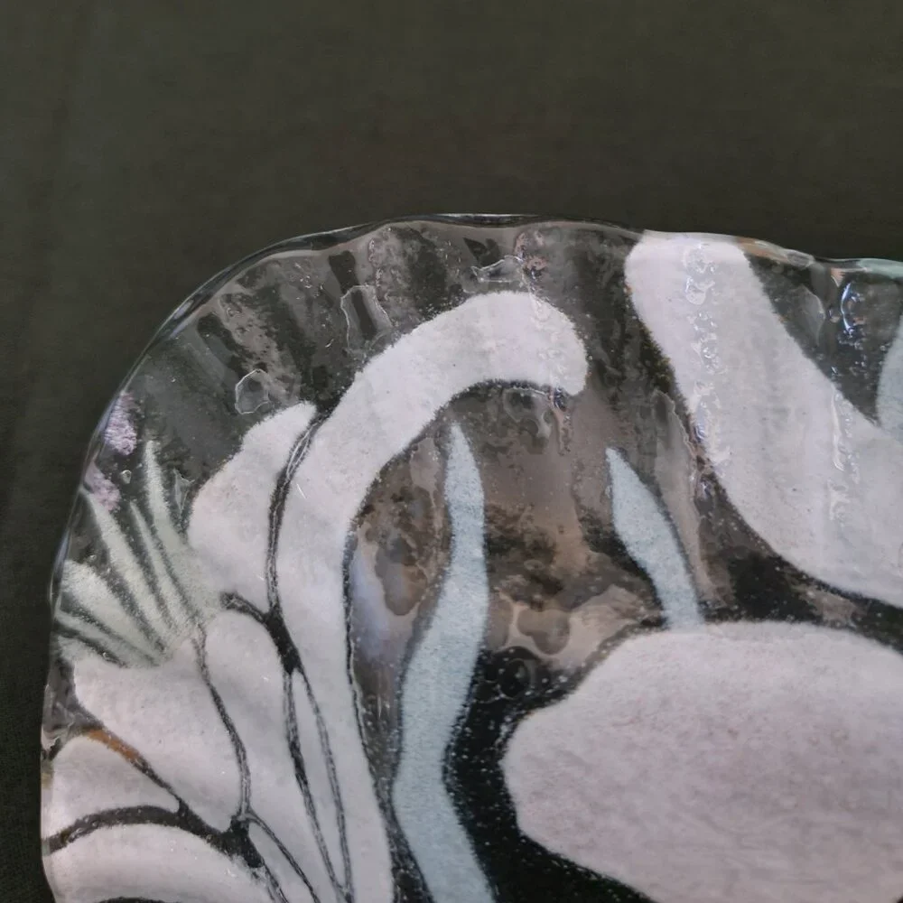 Fused Glass Trinket Dish Floral Art Glass Soap Dish